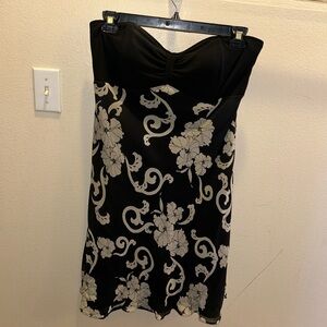 Strapless Black and Cream Floral Dress